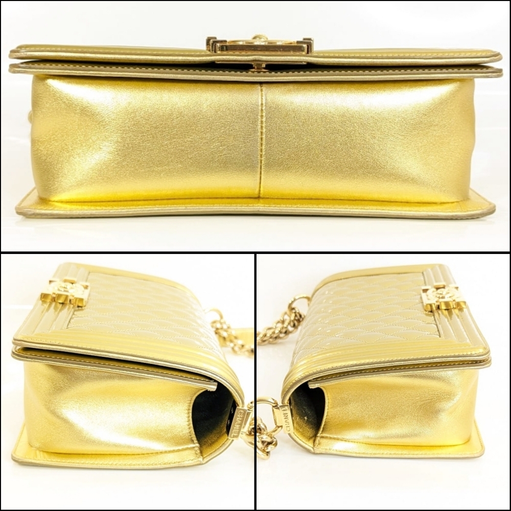 ✨️Super Rare Authentic Chanel Boy Flap Gold Quilted Patent Medium Bag - Picture 7 of 16